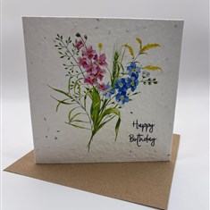 Pink and Blue Flower Happy Birthday Card